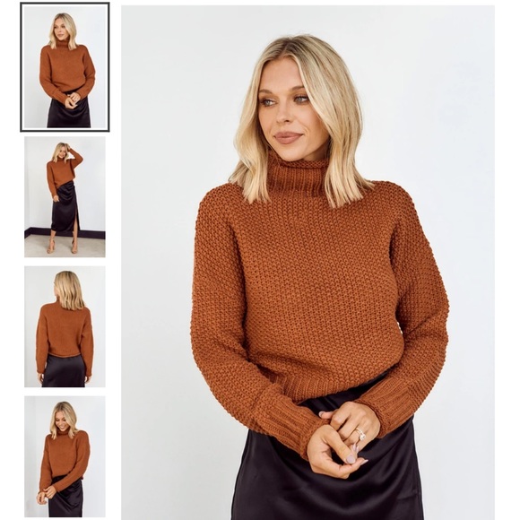 Tenley structured Turtleneck chunky knit Sweater, Color: Cinnamon NWT